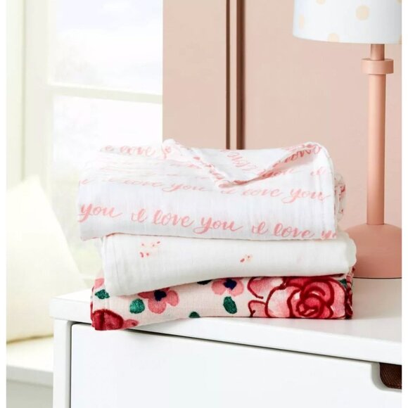 CLOUD ISLAND Muslin Pink Blankets 100% Cotton 3 blankets - Picture 4 of 5